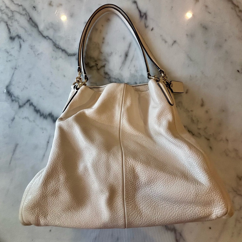 Coach Shoulder Bag Off-White Ivory Polished Pebble Leather